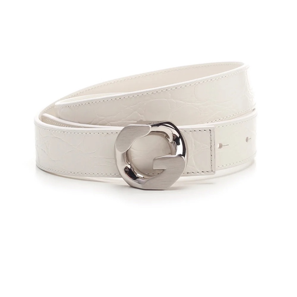 Givenchy G Chain Buckle Belt Size 80 White Croc Embossed NWT